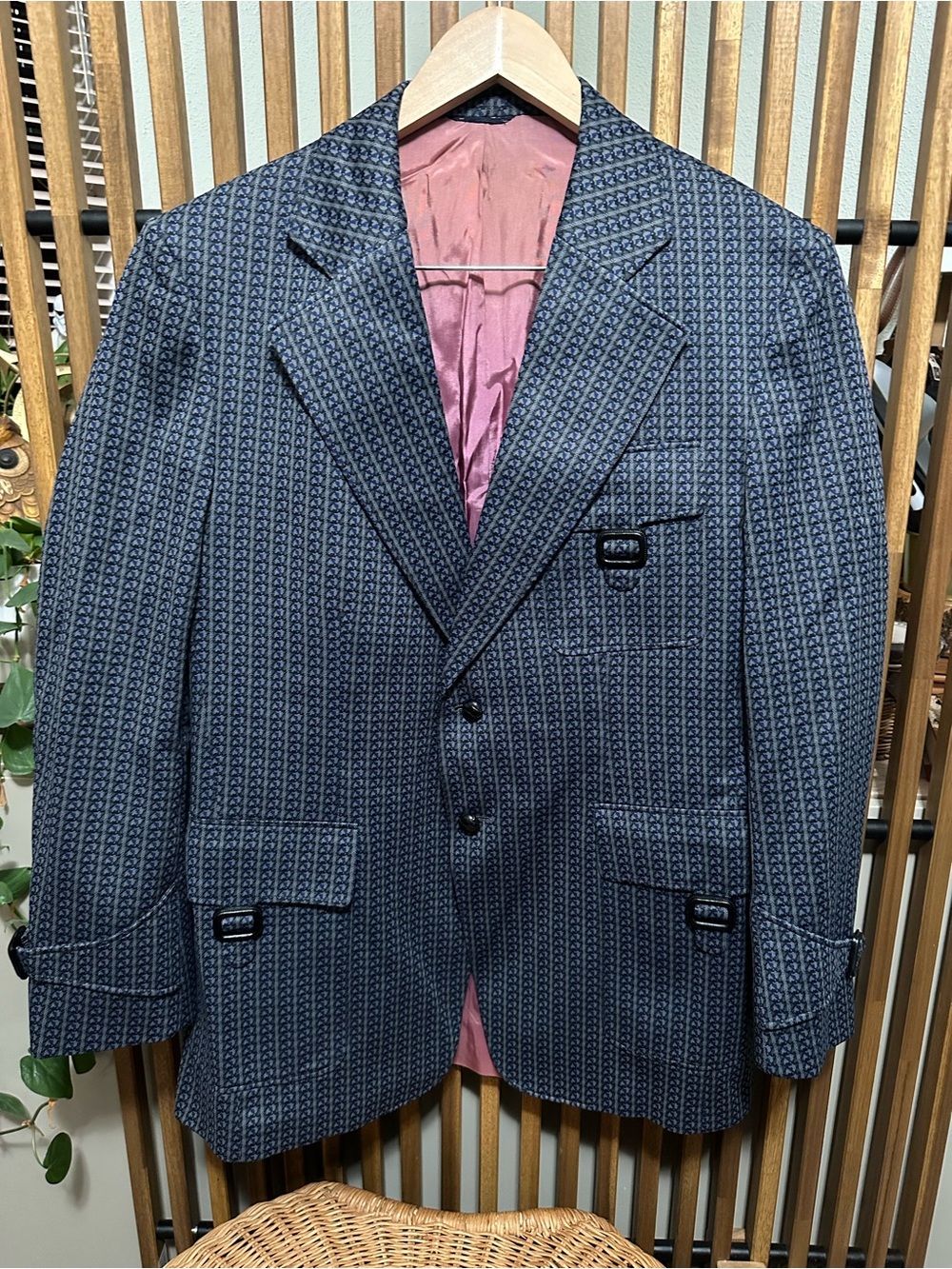 VTG 70s Jules de Bergerac The Gentry Geometric Pattern Blazer Mauve Lining